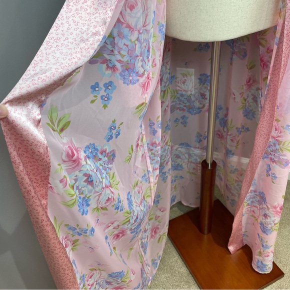 Jaclyn Smith Sheer Robe Kimono Size 3X Light Powder Pink w Blue Floral Print - Picture 5 of 10